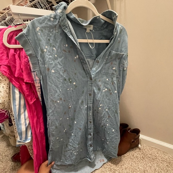 True Craft Chambray Short Sleeve Shirt Dress with Painted Marks Size S Like New - Picture 7 of 9
